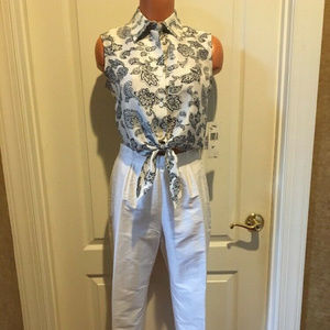 RENA ROWAN Raw Silk Marseille Navy Ecru Tie Top 6P